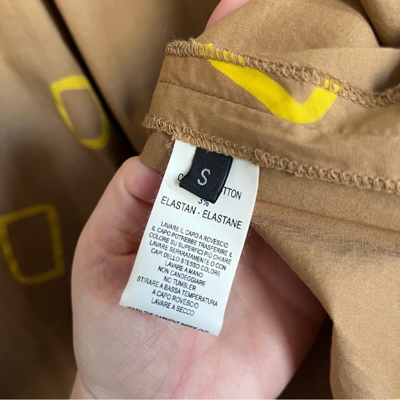 Neirami Oversized Artsy Camel Geometric Yellow Print Midi Dress in S Lagenlook - Picture 15 of 15